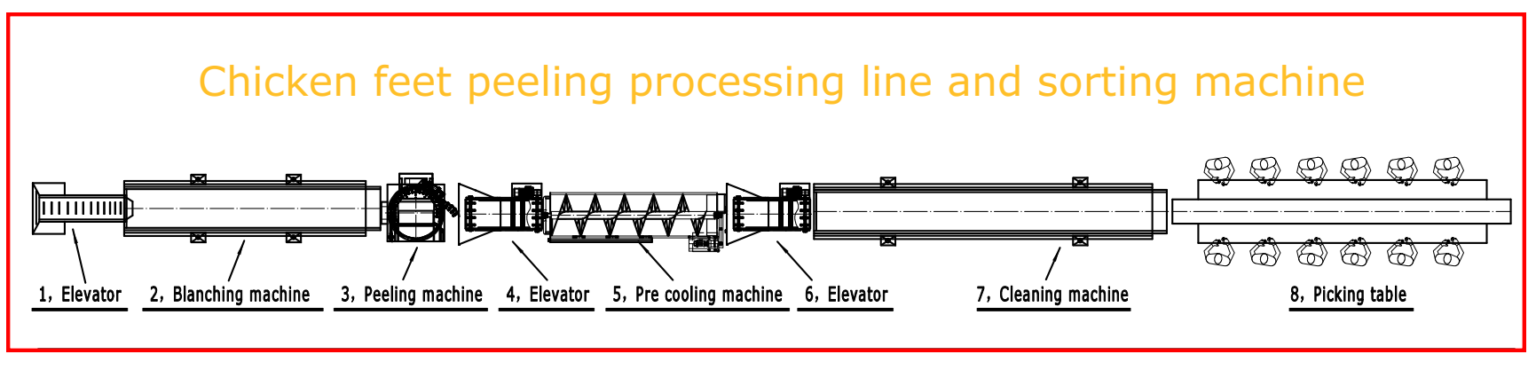 chicken feet blanching machine and peelilng,weight sorter